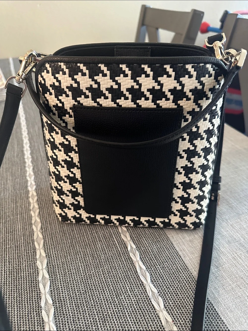 KATE SPADE Darcy Small Bucket Bag Black & White Houndstooth Top-Handle Satchel